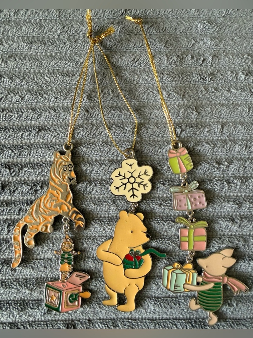 Winnie the Pooh & Friends Gold Tone Holiday Hanging Ornaments Christmas Disney